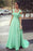 Mint Green Straps Sweep Train Prom Dress Simple A Line Long Evening Dresses - Prom Dresses