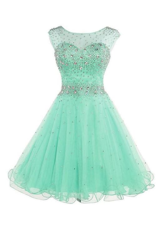 Belle House Women's Short Tulle Prom Dress - Beaded Homecoming Ball Gown With Sheer Neckline