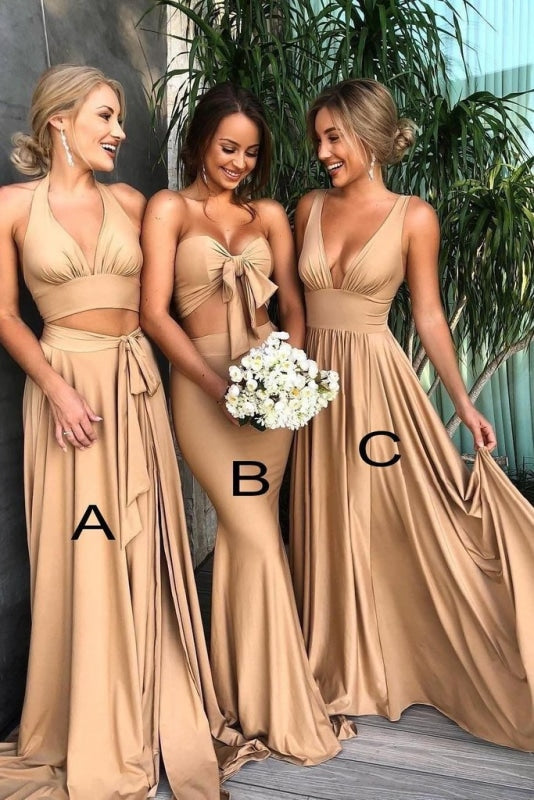 Mismatched Deep V-Neck Long Cheap Bridesmaid Dress - Bridesmaid Dresses
