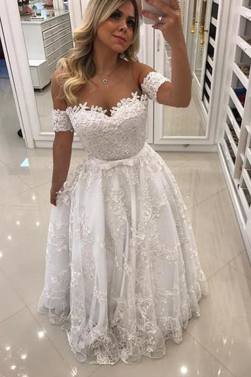 Modern White Beads Lace A-line Evening Dress | Off-the-shoulder Gown - Prom Dresses