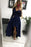 Modest Awesome Graceful High Low Long Sleeves V Neck Prom Dark Blue A Line Graduation Dress with Lace - Prom Dresses