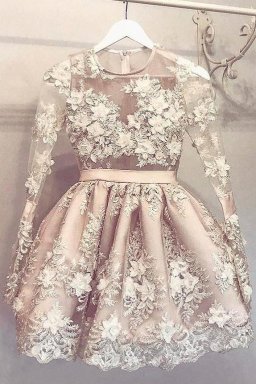 Modest Elegant Fascinating Cute Long Sleeve Homecoming Hand-Made Flower Short Prom Party Dress - Prom Dresses