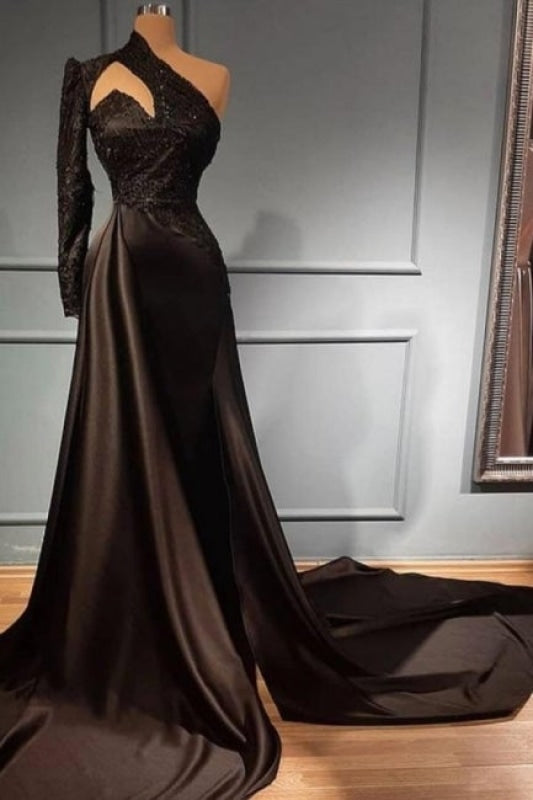 Black Shiny Tulle Floor Length Prom Dress, Black Evening Dress with Sl