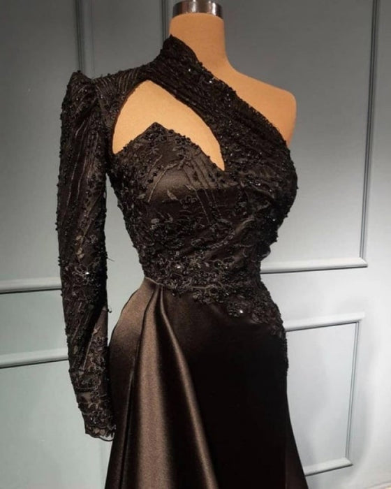 Elegant Evening Dresses Long Black Prom Dresses with Sleeves Bridelily Elegant Evening Dresses Long Black Prom Dresses with Sleeves Bridelily