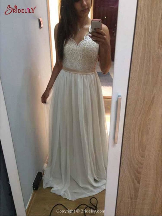 Modest Lace Chiffon A-Line Wedding Dresses - wedding dresses