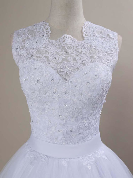 Modest Lace Covered Button Ball Gown Wedding Dresses - wedding dresses