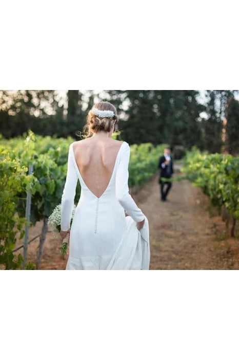 Modest Long Sleeve Sheath Country Wedding Dress - Wedding Dresses
