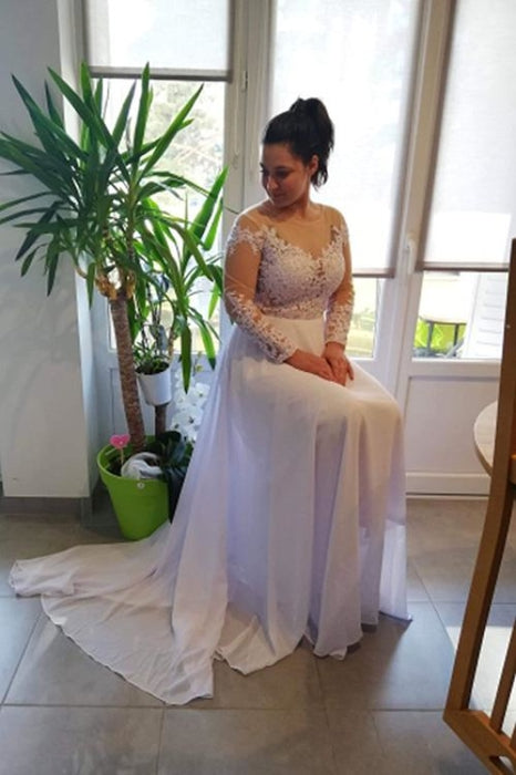 Modest Long Sleeves Lace A-Line Ruffles Wedding Dresses - wedding dresses