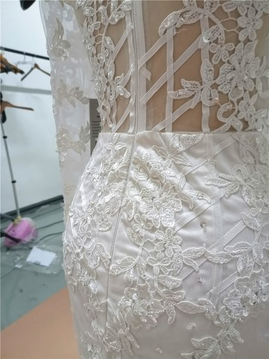 Modest Long Sleeves Lace Appliques Mermaid Wedding Dresses - wedding dresses