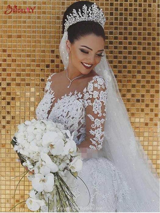 Mermaid Wedding Dresses With Train Long Sleeves On Sale-Bridelily Mermaid Wedding Dresses With Train Long Sleeves On Sale-Bridelily