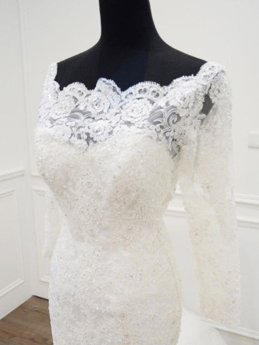 Modest Long Sleeves Sweep Train Lace Mermaid Wedding Dresses - wedding dresses