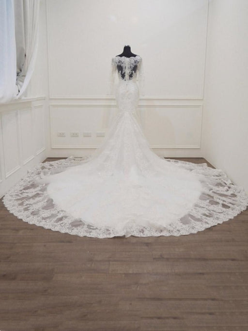 Modest Long Sleeves Sweep Train Lace Mermaid Wedding Dresses - wedding dresses