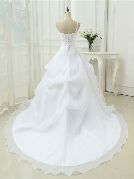 Modest One Shoulder Sweetheart Flower A-Line Wedding Dresses - wedding dresses