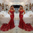 Modest Red Straps Mermaid Sweep Train Evening Dress | Lace Party Gown - Prom Dresses