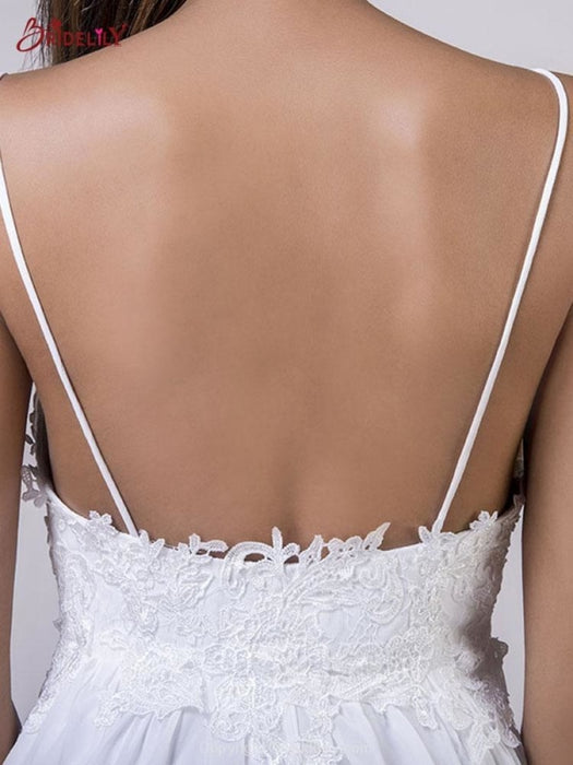 Modest Spaghetti-Strap A-Line Ruffles Wedding Dresses - wedding dresses
