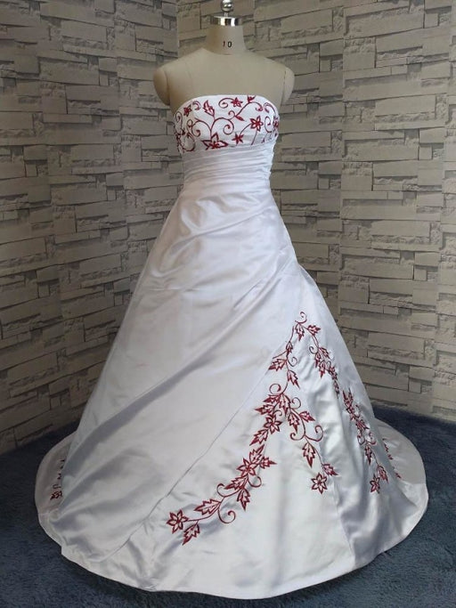 Modest Strapless Beading Sweep Train A-Line Wedding Dresses - White / Floor Length - wedding dresses