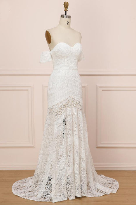 Modest Sweetheart Neck Simple Boho Wedding Dress Cheap - Bridelily Modest Sweetheart Neck Simple Boho Wedding Dress Cheap - Bridelily