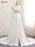 Modest V-neck Lace Split Covered Button Wedding Dresses - White / Long Sleeves - wedding dresses