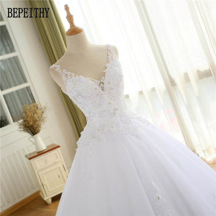 Modest V-Neck Lace-Up Wedding Dresses - wedding dresses