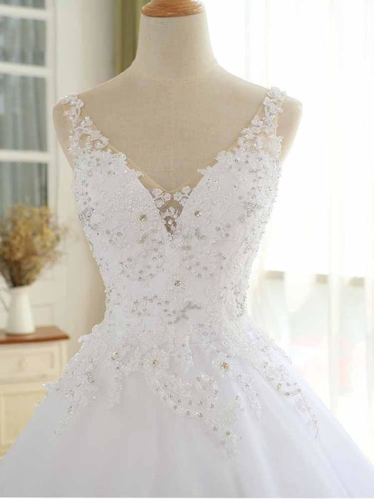 Modest V-Neck Lace-Up Wedding Dresses - wedding dresses