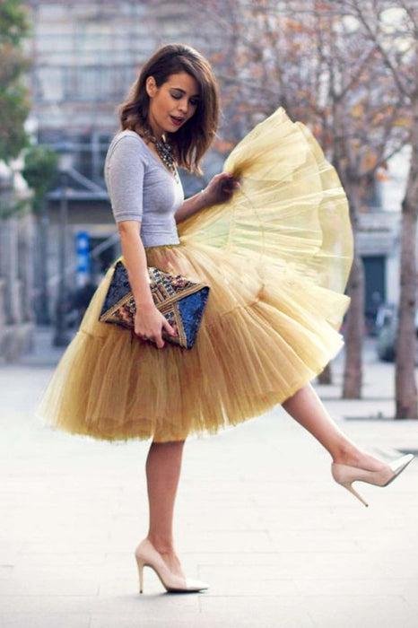 Gold Tiered Long Tulle Skirt Outift Women Custom Plus Size Tulle Skirt  Outfit- TUTU / WEDDING PARTY OUTFIT