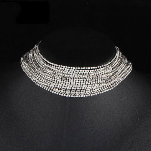 Multiple Layers Full Rhinestone Wedding Necklaces | Bridelily - Silver Plated - necklaces