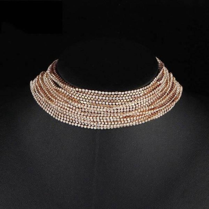 Multiple Layers Full Rhinestone Wedding Necklaces | Bridelily - Gold-color - necklaces