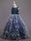 Flower Girl Dresses Navy Blue Jewel Neck Polyester Lace Polyester Tulle Sleeveless Ankle-Length A-Line Embroidered Kids Party Dresses
