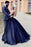 Navy Blue Ball Sweetheart Dress Princess Satin Strapless Long Prom Gown - Prom Dresses