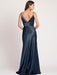 Navy Blue Evening Dress A-Line V-Neck Floor-Length Sleeveless Backless Matte Satin Formal Party Dresses(APP ExclusivePrice  $144.99)