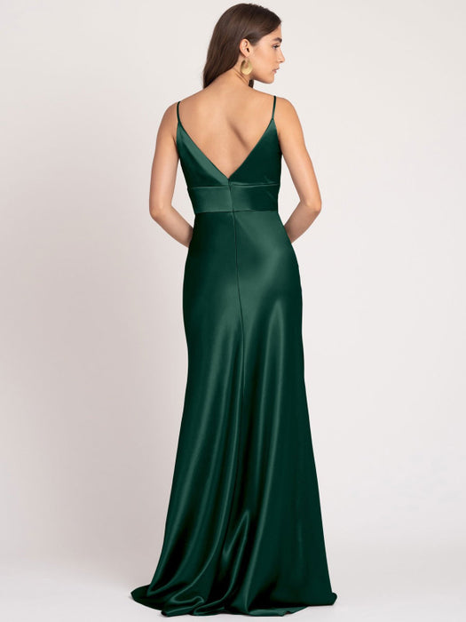 Navy Blue Evening Dress A-Line V-Neck Floor-Length Sleeveless Backless Matte Satin Formal Party Dresses(APP ExclusivePrice  $144.99)