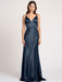 Navy Blue Evening Dress A-Line V-Neck Floor-Length Sleeveless Backless Matte Satin Formal Party Dresses(APP ExclusivePrice  $144.99)