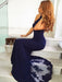 Navy Blue Halter Neck Mermaid Backless Lace Appliques Long Prom Dresses, Mermaid Navy Blue Formal Dresses, Navy Blue Evening Dresses