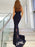 Navy Blue Halter Neck Mermaid Backless Lace Appliques Long Prom Dresses, Mermaid Navy Blue Formal Dresses, Navy Blue Evening Dresses