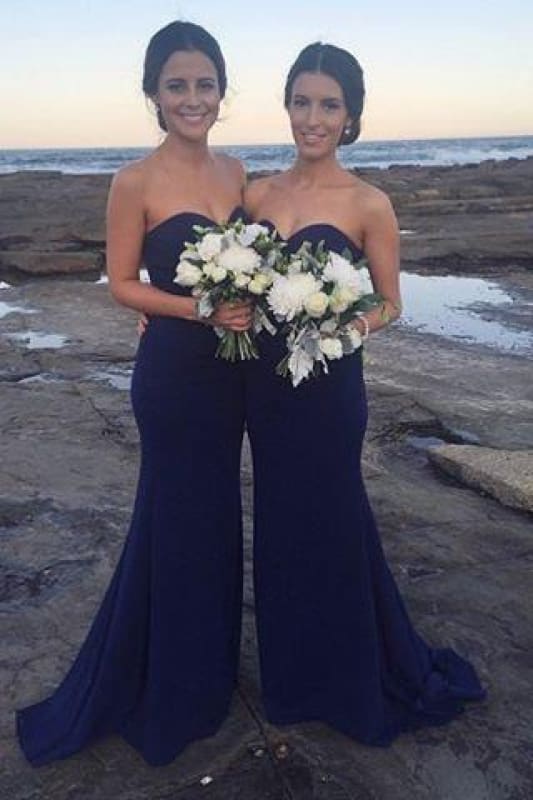 fitted lace wedding dress Trumpet/Mermaid Spaghetti Straps Navy Blue Notched Pearl Prom Dress main image 0