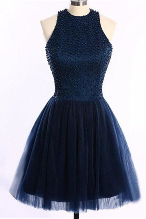 Navy Blue O-Back Short Prom Dresses Homecoming Dress - Prom Dresses