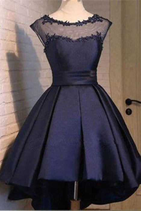 Navy Blue Satin Classy Homecoming Sexy Party Graduation Short Prom Dress - Prom Dresses