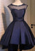 Navy Blue Satin Classy Homecoming Sexy Party Graduation Short Prom Dress - Prom Dresses