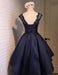 Navy Blue Satin Classy Homecoming Sexy Party Graduation Short Prom Dress - Prom Dresses