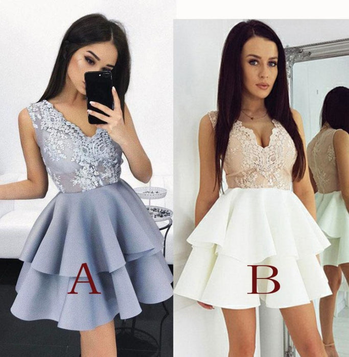 New Arrival A-Line Sleeveless V-Neck Short Homecoming/Prom Dress with Appliques - Prom Dresses