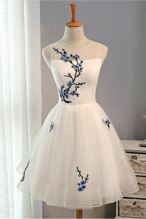 New Arrival Embroidery Flowers Sleeveless Tulle Homecoming Short Prom Dress - Prom Dresses