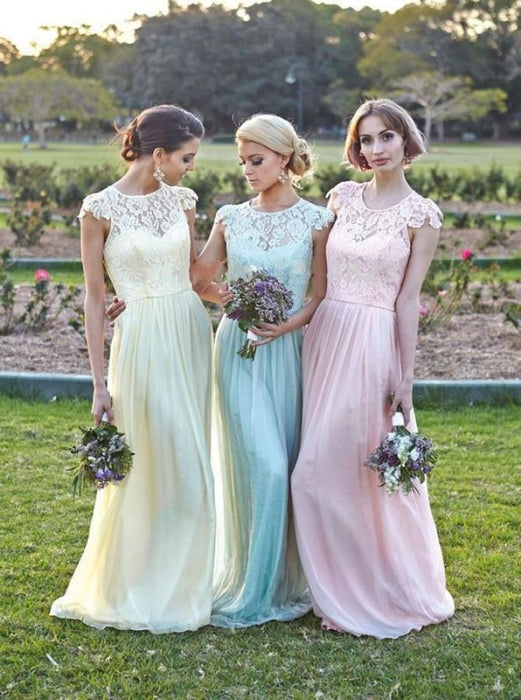 New Arrival Free Custom Cap Sleeve Long Lace Bridesmaid Dress - Bridesmaid Dresses
