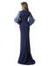 Evening Dress Navy Blue Mermaid V Neck With Train Long Sleeves Zipper Sash Stretch Crepe Social Party Dresses(APP ExclusivePrice  $153.99)