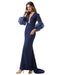Evening Dress Navy Blue Mermaid V Neck With Train Long Sleeves Zipper Sash Stretch Crepe Social Party Dresses(APP ExclusivePrice  $153.99)