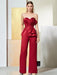 Evening Dress Red Sweetheart Neck Sleeveless Zipper Bows Satin Fabric Formal Party Dresses One PIece Outfit