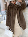 Faux Fur Coats Apricot Long Sleeves Jewel Neck Women Long Coat