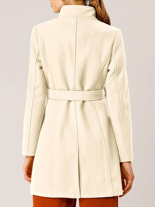 Faux Fur Coats For Women Casual Windbreaker Stand Collar Long Sleeves Lace Up Ivory Winter Coat