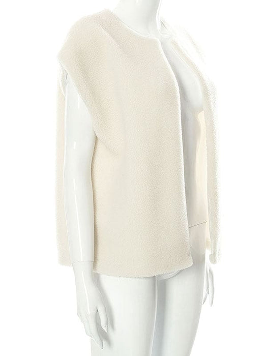 Faux Fur Coats For Women Ecru White Sleeveless Polyester Oversized Overcoat