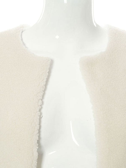 Faux Fur Coats For Women Ecru White Sleeveless Polyester Oversized Overcoat