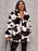 Faux Fur Coats For Women Long Sleeves Casual Cow Printed Stretch Turndown Collar White Women Coat